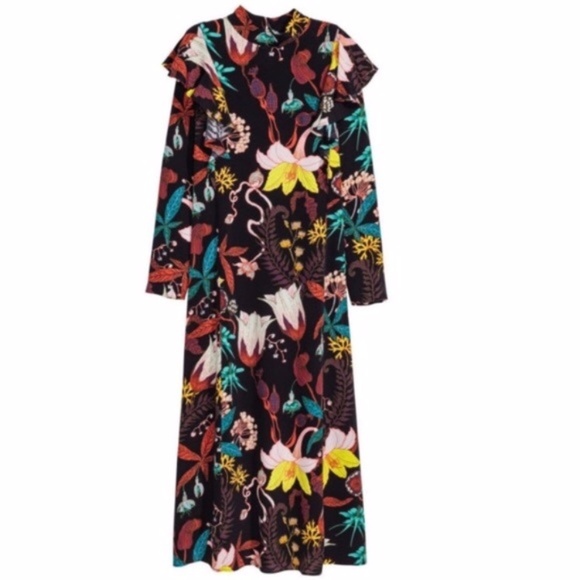 H&M Dresses & Skirts - Dark Floral Ruffle Long Maxi Midi Dress Sz. S
